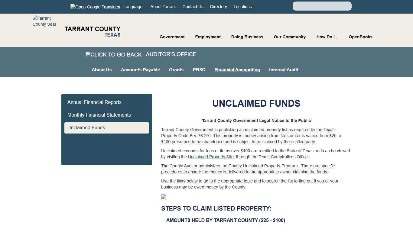 Unclaimed Funds