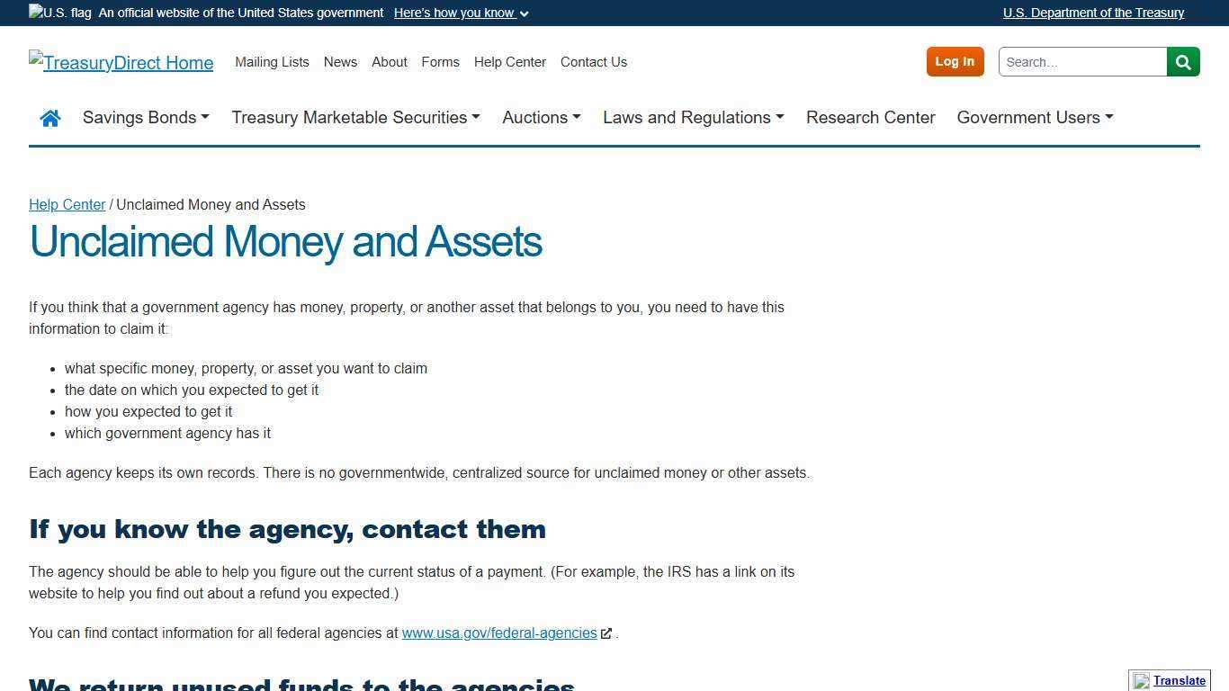 Unclaimed Money and Assets — TreasuryDirect