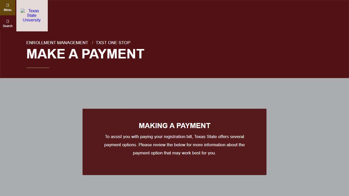 Make a Payment : TXST One Stop : Texas State University